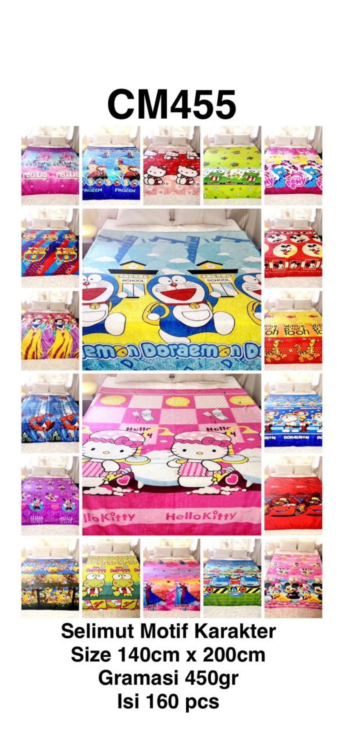 SELIMUT KARAKTER CM455 SIZE 140CM * 200CM 450GR ISI 160 PCS
