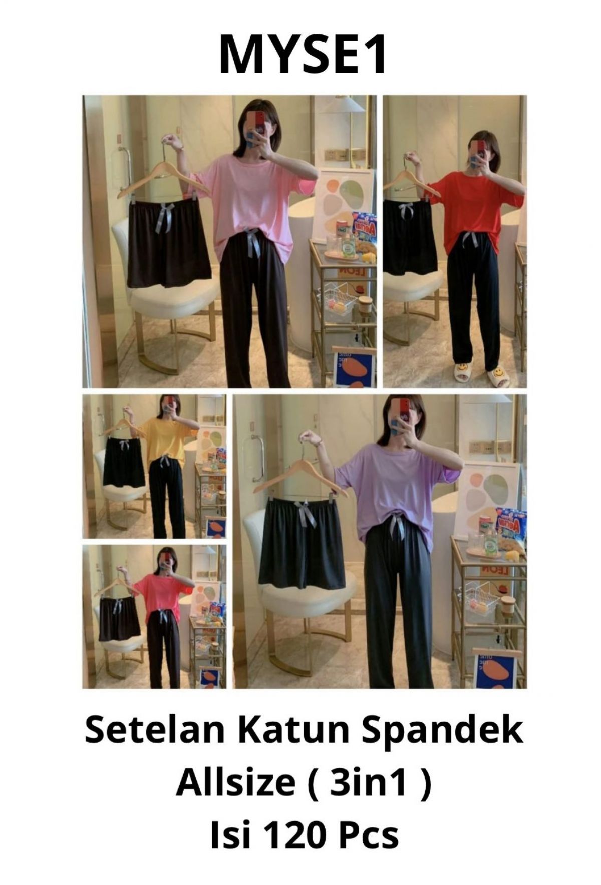 BAJU TIDUR KATUN SPANDEK MYSE1 ALLSIZE 3 IN 1 ISI 120 PCS