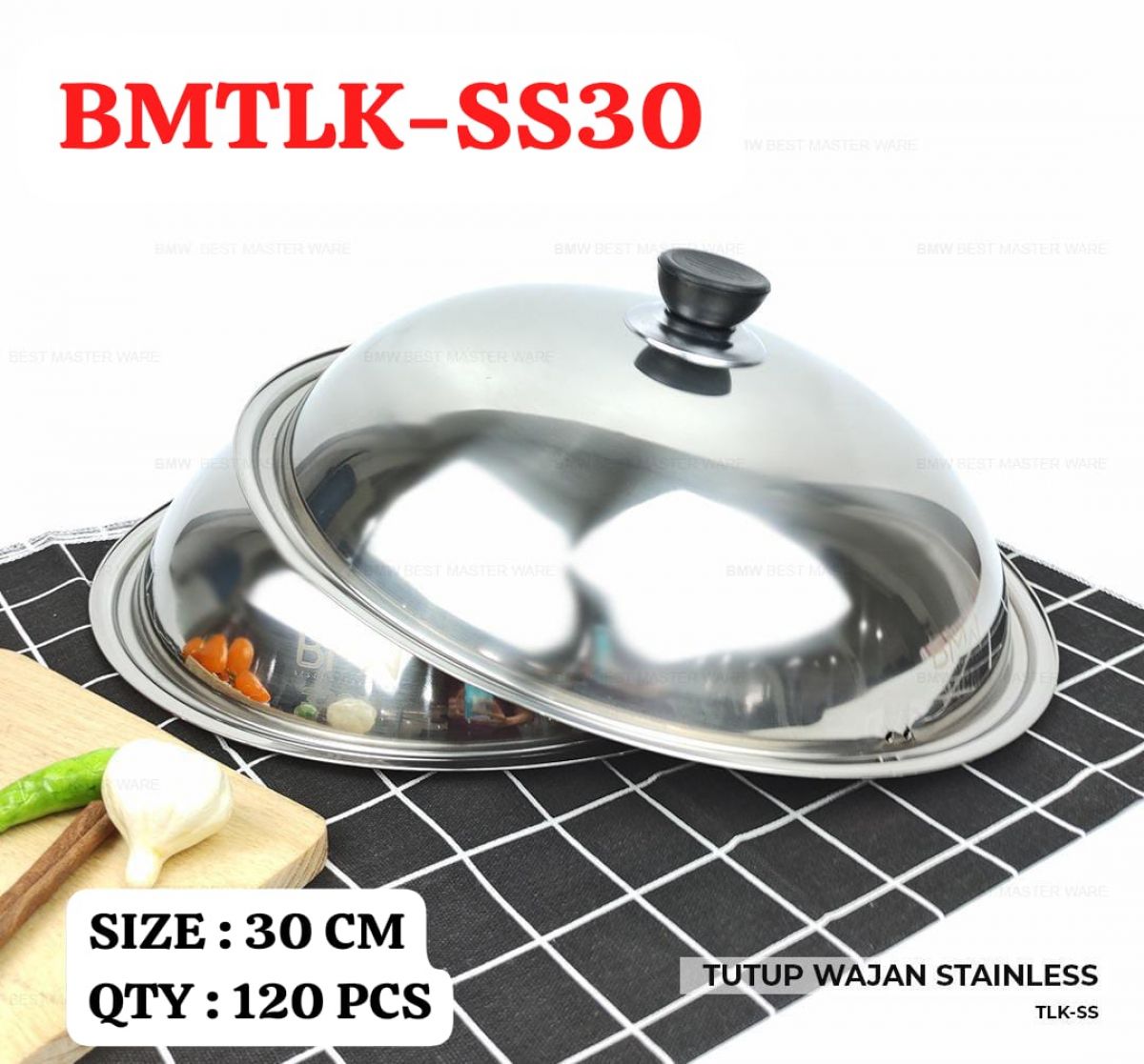TUTUP WAJAN STAINLESS BMTLK-SS30 SIZE 30 CM ISI 120 PCS