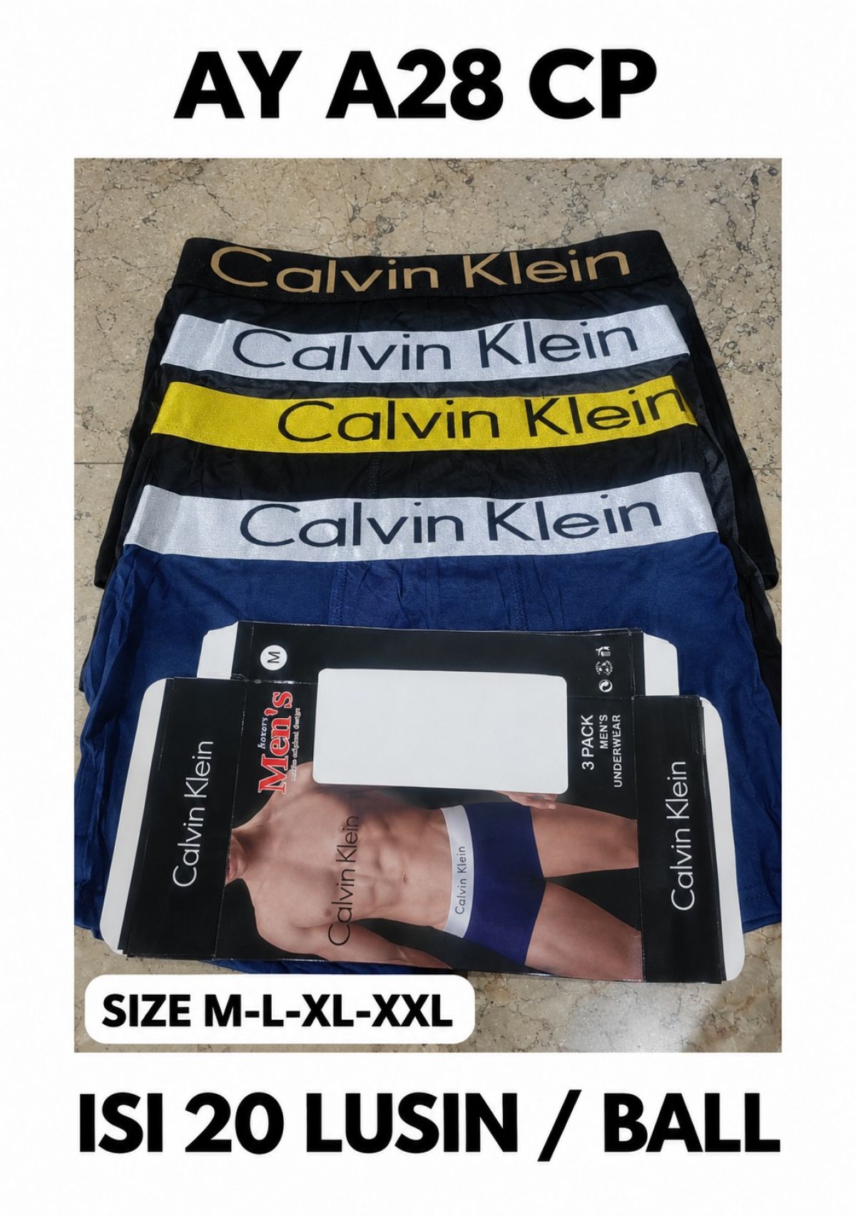 BOXER AY A28 CP SIZE M-L-XL-XXL ISI 20 LUSIN