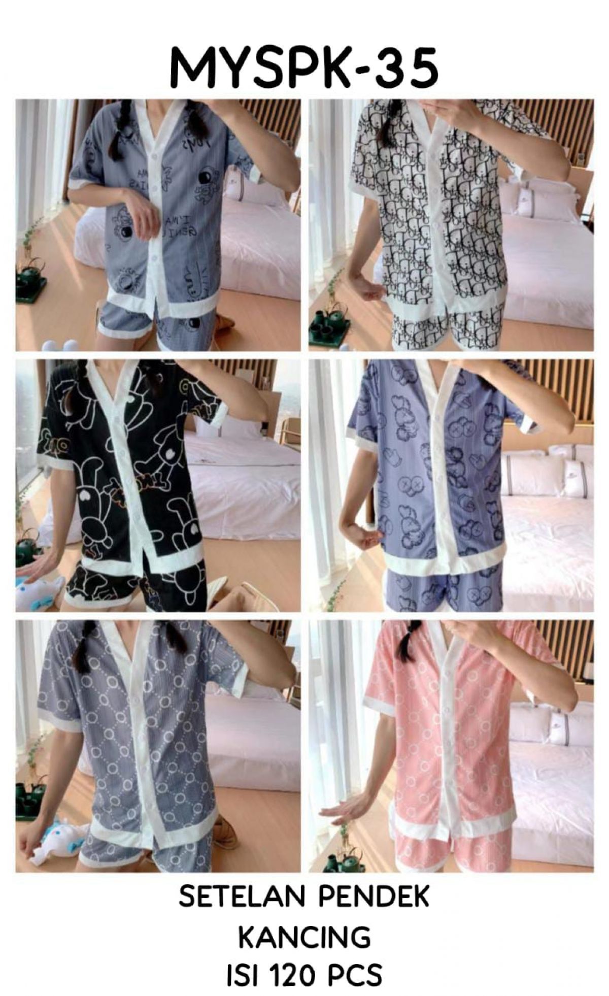 BAJU TIDUR SETELAN PENDEK KANCING