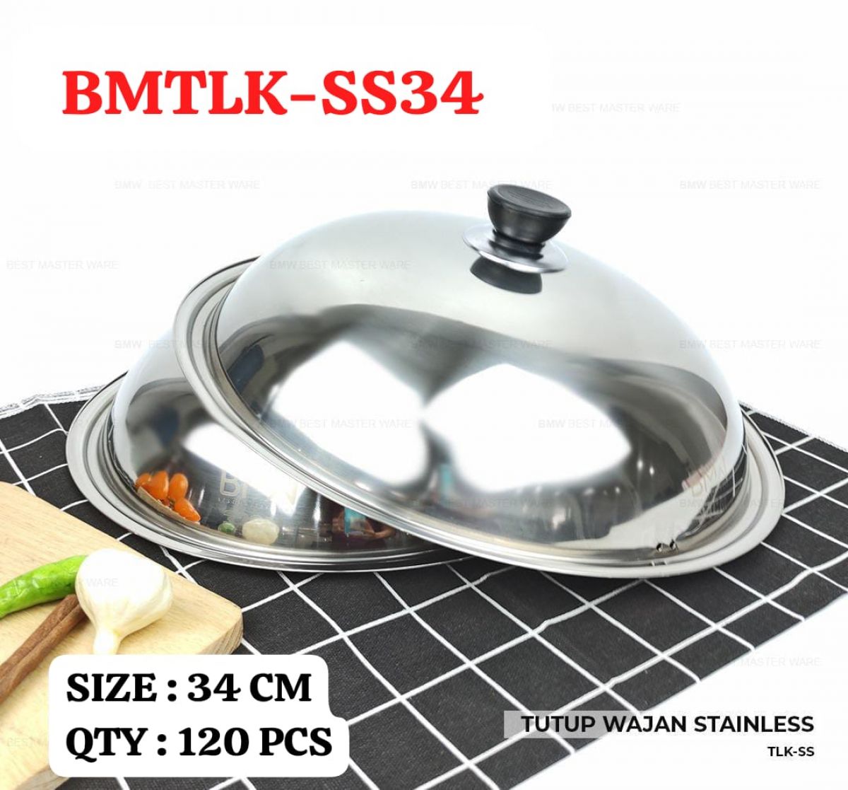 TUTUP WAJAN STAINLESS BMTLK-SS34 SIZE 34 CM ISI 120 PCS